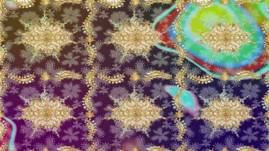 Raster illüstrasyonu. Altın elementli nötr renkler. Çizim altın desenli bukleler. Raster altın desen. Doğu tarzı arabesk.