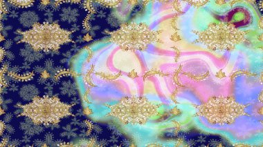 Tarafsız renklerde altın element. Altın çiçekli eskiz deseni. Barok tarzında altın çiçekli süs. Damask arkaplanı.