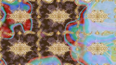 Kahverengi renkli ve altın elementli eskiz deseni. Klasik Raster altın desenini çiz. Klasik klasik klasik arka plan. Geleneksel oryantasyon süsü.