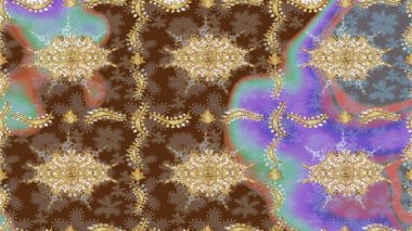 Klasik klasik klasik arka plan. Geleneksel oryantasyon süsü. Klasik Raster kahverengi ve altın desenli çizim.