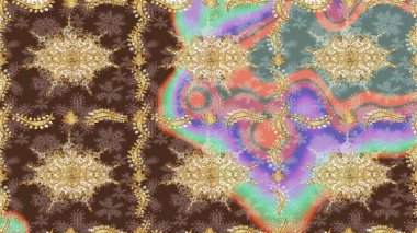 Kahverengi renklerde altın tekrarlayan elementlerle soyut arkaplan. Eskiz oryantal klasik altın desen.