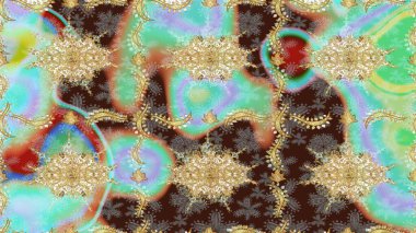 Doğu tarzı arabesk tarzında altın elementler. Raster Golden eskiz kalıbı. Tarafsız renklerde çizim kalıbı. Altın desenli bukleler çiz.