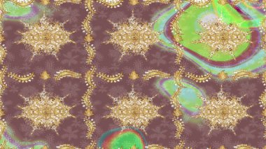 Raster illüstrasyonu. Tarafsız renklerde altın ve soyut bir çiçek. Süsleme.