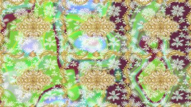 Tarafsız renklerde altın elementlerle Raster eskiz deseni. Tasarım için Damask çizim deseni.