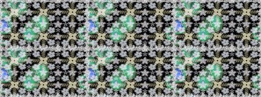 Tekstil için dikişsiz suluboya desen. Sevimli çiçekleri, desenleri, siyah renkleri olan renksiz bir desen. El çizimi çiçek pürüzsüz desen (taş)).