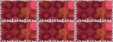 Çok renkli küçük çiçekler ve kırmızı renkli komik böcekler, raster desen, illüstrasyon.