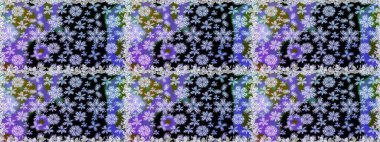 Siyah renkli şirin çiçek deseni. Renkli Bahar Temalı Kusursuz Arkaplan. Düz Çiçek Elementleri Tasarımı. Raster Modaya uygun kumaş deseni.