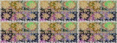 Damask altın soyut çiçek gri renklerde pürüzsüz desen. Süslü dekorasyon. Raster illüstrasyonu.