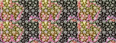 Raster illüstrasyonu. Çiçek süslemeli çizim deseni. Siyah renkte çiçekler.