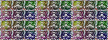 İşlemeli çiçekli, dikişsiz desen. Renkli grunge, koloni çiçekleri ile soyut bir arka plan oluşturur. İzler, kumaş, duvar kağıtları, tekstil için raster dokusu.