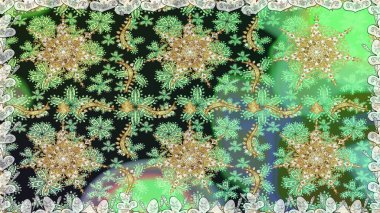 Doğu tarzı arabesk. Kusursuz altın desenli bukleler. Altın elementli yeşil renkler. Raster illüstrasyonu. Raster altın desen.