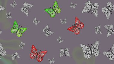 Şirin kelebek gri raster desenli. Robot resim. Giysi tasarımı için dekor.