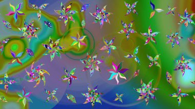 Düz Çiçek Elementleri Tasarımı. Renkli Bahar Teması eskiz kalıbı. Raster..