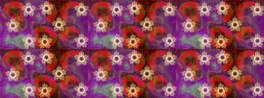 Renkli Bahar Temalı Kusursuz Arkaplan. Çiçeksel fantezi tasarımı, parlak bir arka planda, kusursuz bir desen. Düz Çiçek Elementleri Tasarımı.