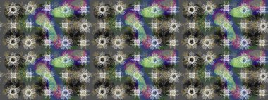 Raster illüstrasyonu. Noel ve yeni yıl moda baskıları için tatil tasarımı. Gri, nötr ve yeşil renkler. Kar tanelerinin soyut arkaplanlı Noel deseni.