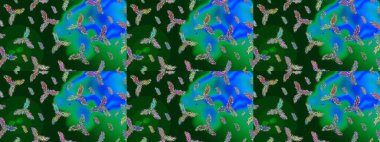 Renkli arka planda izole kar taneleri. Yüzey için tekrarlanan doku, ambalaj kağıdı, mavi, yeşil ve nötr renkler. Kış kar tanesi, raster arka plan. Raster illüstrasyonu.