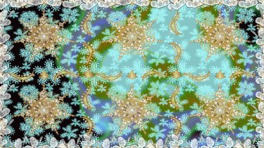 Kusursuz oryantal klasik altın desen. Tarafsız renklerde altın tekrarlayan elementler içeren Raster soyut arkaplanı.