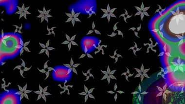 El çizimi çiçekli, pürüzsüz bir desen. Tekstil, kumaş, ambalaj, hatıra defteri için hoş bir çiçek arkaplanı. Çocuksu tasarım. Siyah arkaplanda.