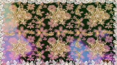 Gri renkli desen. Kına dövmeli süs çiçekleri, altın çıkartmalar, mehndi ve yoga tasarımı, kartlar ve parmak izleri. Raster altın mehndi kusursuz desen.