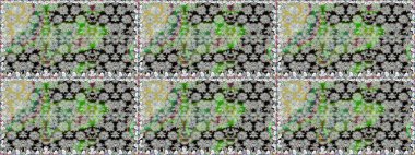 Raster illüstrasyonu. Gri kıvırcık çiçekler gri renkte şekillenir. Klasik çiçek tasarım elementleri.