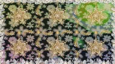 Gri renkler ve altın elementler üzerinde altın pürüzsüz desen. Tekrarlayan elementlerle soyut arkaplan oluşturun. Kusursuz damaske klasik altın desen. Raster illüstrasyonu.