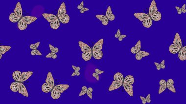 Kelebekler çizim kalıplarını mavi renklerle çizerler. Şirin Raster çizimi. Web sayfası arkaplanları, duvar kağıtları, tekstil, yüzey dokuları için mükemmel.