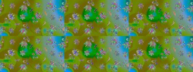 Çizim çiçek deseni duvar kâğıdı olarak kullanılabilir. Yeşil renkli çiçekler. Raster illüstrasyonu.