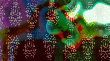 Raster illüstrasyonu. El çizimi çiçekli soyut çizim kalıbı. Kahverengi renkte çiçekler.