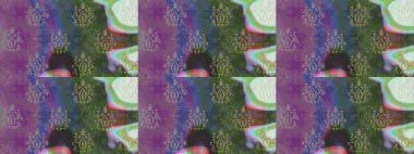 Suluboya elle çizilmiş çiçek desenli eskiz deseni. Parlak renkli fantezi çiçekleri, yapraklar, mor renkli tomurcuklar.