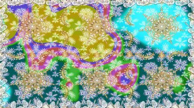 Barok tarzında kusursuz bir doğulu süsü. Raster geleneksel altın pürüzsüz desen mavi renklerde.