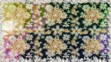 Gri renkli desen. Kına dövmeli süs çiçekleri, altın çıkartmalar, mehndi ve yoga tasarımı, kartlar ve parmak izleri. Raster altın mehndi kusursuz desen.