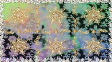 Tekrarlayan elementlerle kusursuz soyut arkaplan. Klasik raster şablonu. Gri ve altın desenli.