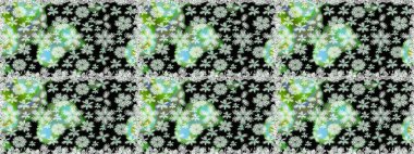 Raster hisseleri. Kusursuz bir arka plan modeli. Suluboya, elle çizilmiş. Siyah üzerine çiçekler.