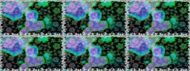 Retro tekstil tasarım koleksiyonu. 1950-1960 motifleri. El çizimi çiçek unsurları olan soyut, dikişsiz raster deseni. Yeşil yeşile. Çiçekli ipek eşarp..