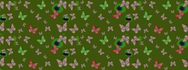 Kelebek, kanat, neon renkli yaratıcı raster arka plan. Tekstil ve kumaş için komik kelebek deseni. Kızlar, erkekler, elbiseler, duvar kağıtları için soyut çizim kalıbı. Moda tarzı.