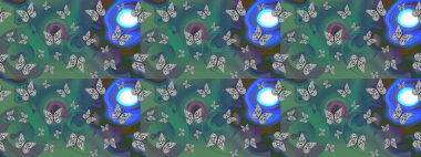 Boyama kitabı için uçan farklı güzel kelebekler. Raster illüstrasyonu. Kıyafetler, erkekler, kızlar ve duvar kağıtları için soyut çizim kalıbı. Böcekli çizim kalıbı arkaplanı.