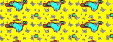 Robot resim. Sarı arka planda izole edilmiş web tasarımı için renk ana hatları. Kelebek.