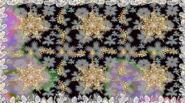 Gri renkli ve altın elementli altın desenli. Geleneksel oryantasyon süsü. Klasik klasik klasik arka plan. Kusursuz klasik raster altın desenli.