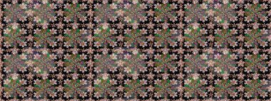 Siyah yapraklı yabani çiçekler. Raster illüstrasyonu. Kusursuz bir arka plan modeli. Suluboya, elle çizilmiş.