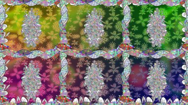 Moda baskıları için zarif bir şablon. Modern çiçek arkaplanı. Halk tarzı. Parlak renkli çiçekleri ve yeşil yaprakları olan, kusursuz çiçek desenleri..