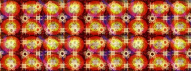 Kar tanelerinin soyut arkaplanlı Noel şablonu. Kırmızı, turuncu ve sarı renkler. Noel ve yeni yıl moda baskıları için tatil tasarımı. Raster illüstrasyonu.