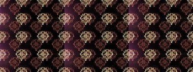 Doku arka planında altın duvar kâğıdı. Damask kusursuz yinelenen arkaplan. Barok tarzında altın çiçekli süs. Siyah, kahverengi ve gri renklerde altın element.