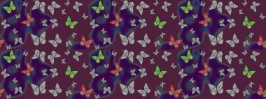 Kelebekli çizim şekli. Kumaş, kağıt, ambalaj kâğıdı ve duvar kağıdı tasarımı için hoş bir arka plan. Kahverengi.