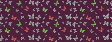 Bahar ve yaz tropikal kelebek eskiz deseni kahverengi renklerde. Kelebek gölgeleri ve siluetler. Raster illüstrasyonu. Kumaş, kağıt, ambalaj için uygun.