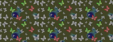 Sanat retro seramik seramik tasarım tarzında serbest ve doğrusal el çizimi logo. Yumuşak yeşil arka planda izole edilmiş şirin yaban sinekleri. Yeşil renkleri kapat.