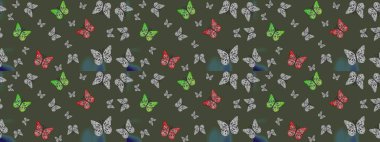 Çocuk için bahar paleti olan güzel raster kelebeği. Yeşil arka planda izole edilmiş suluboya kelebekler. Raster illüstrasyonu. Klasik tarzda..