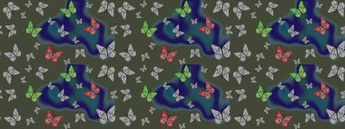 Mistik, semboller. Renk çizimi kalıbı. Yeşil arka planda el çizimi. Tekrarlanan karalamalar.