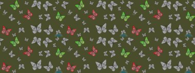 Raster illüstrasyonu. Kelebekli çizim şekli. Çizim, karalama, karalama. Erkekler, kızlar, elbiseler, duvar kağıtları için soyut çizim kalıbı. Sonsuz.