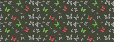 Raster Kelebekleri deseni. Soyut arkaplan. Yeşil renklerin çizimi. Güzel kumaş tasarımı..
