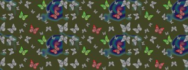 Yeşil arka planda el çizimi. Mistik, semboller. Tekrarlanan karalamalar. Renk çizimi şablonu.